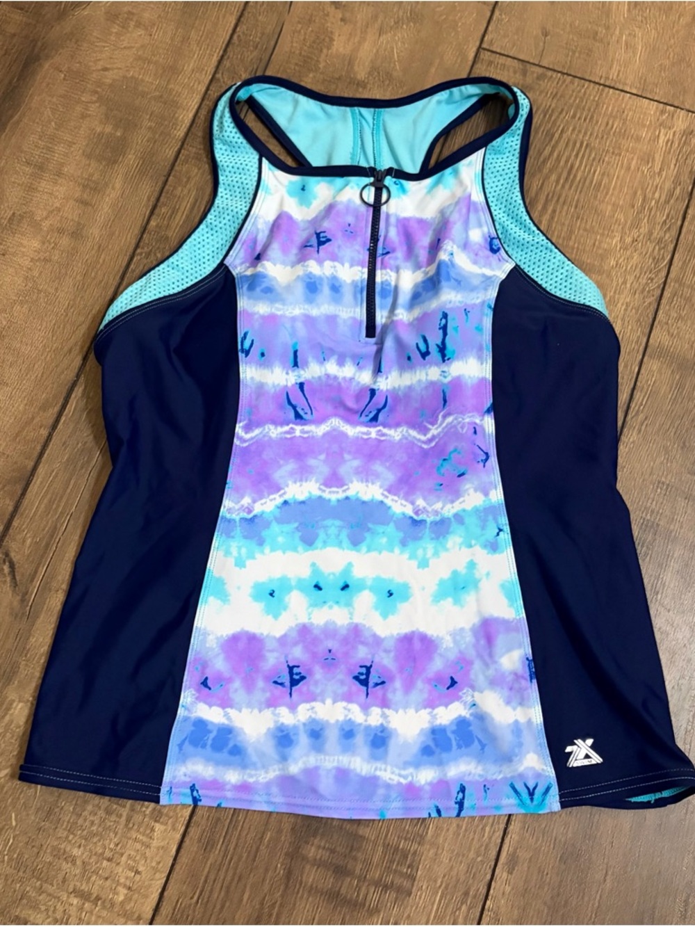 ZeroXposur Navy and Aqua Racerback Swim Top